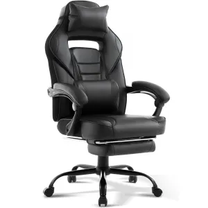 Ergonomic Computer Gaming Chair, Home Office Chair with Footrest, Headrest & Lumbar Support, 360° Swivel Height Adjustable Video Game Chair, 300LB Capacity for Adults and Teens, Black