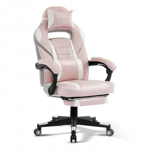 Ergonomic Computer Gaming Chair, Home Office Chair with Footrest, Headrest & Lumbar Support, 360° Swivel Height Adjustable Video Game Chair, 300LB Capacity for Adults and Teens, Pink
