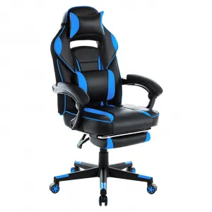 Ergonomic Computer Gaming Chair, Home Office Chair with Footrest, Headrest & Lumbar Support, 360° Swivel Height Adjustable Video Game Chair, 300LB Capacity for Adults and Teens, Black & Blue