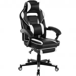 Ergonomic Computer Gaming Chair, Home Office Chair with Footrest, Headrest & Lumbar Support, 360° Swivel Height Adjustable Video Game Chair, 300LB Capacity for Adults and Teens, Black&White