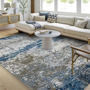 5x7 Modern Abstract Faux Wool Rug Navy Ultra-Soft Low Pile Accent Rug for Bedroom