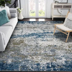 10x13 Modern Abstract Area Rug Faux Wool Low Pile Navy for Living Room Bedroom Home Decor