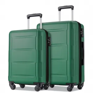 2 Piece Lightweight Luggage Set With TSA Lock & Expandable Spinner Wheels For Travel 20inch+24inch Green