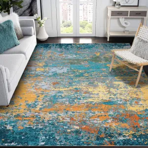 5x7 Modern Abstract Faux Wool Area Rug Ultra-Soft Low Pile Stain Resistant Multi Color for Bedroom