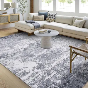 Area Rug 10x13 Modern Abstract Accent Faux Wool Low Pile Light Grey for Living Room Bedroom Home Decor