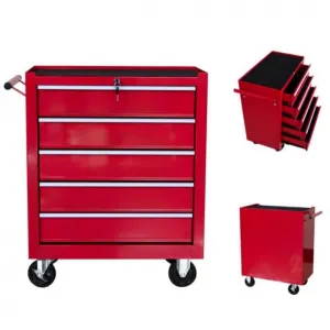 5-Drawer Rolling Tool Chest with Keyed Locking System and Drawer Liners for Garage Warehouse Repair Shop, Durable Cold-Rolled Steel, Corrosion-Resistant Finish, Red
