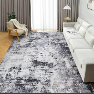 10x13 Modern Abstract Faux Wool Rug for Living Room Bedroom Grey Low Pile Ultra Soft Stain Resistant Non Slip