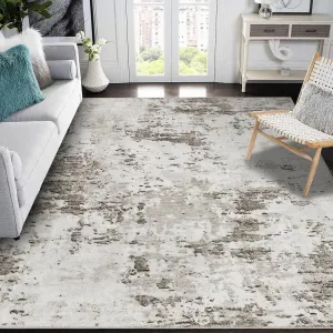 10x13 Modern Abstract Faux Wool Accent Rug for Living Room, Bedroom, Taupe/Beige, Low Pile, Ultra Soft, Stain Resistant, Non Slip