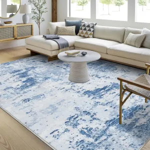 9x12 Modern Abstract Accent Rug Blue Non Slip Stain Resistant Low Pile for Living Room Bedroom Office Home Decor