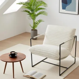 Modern Accent Chair, Comfy Living Room Chair with Metal Frame, Upholstered Armchair with Soft Cushion, Cozy Corduroy Sling Chair for Bedroom Balcony Lounge Reading Room, Beige