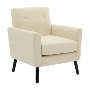 Mid-Century Accent Chair Linen Upholstered with High-Density Foam, Solid Wood Legs, Ergonomic Armrests, Beige for Living Room & Office