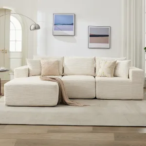 108 in Modular Sectional Sofa, Corduroy L-Shaped Sofa with Deep Seat & Throw Pillows, No Assembly, Comfy Cloud 3-Seater Couch with Chaise, Memory Foam Couch for Living Room, Beige