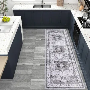 Hallway Runner Rug - 2x6 Vintage Kitchen Runner Area Rugs, Non Skid, Washable, Low Pile, Rubber Backing Carpet for Laundry Room Entryway Bedroom Home Decor.Dark Brown