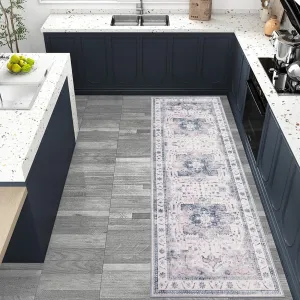 Hallway Runner Rug - 2x6 Vintage Kitchen Runner Area Rugs, Non Skid, Washable, Low Pile, Rubber Backing Carpet for Laundry Room Entryway Bedroom Home Decor.Beige