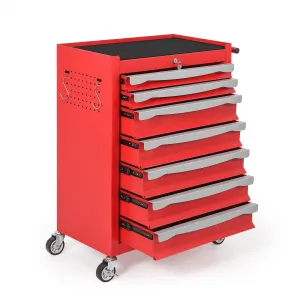 7 Drawers Tool Chest, Rolling Tool Cart with Wheels, Drawer Liners, Large Capacity Storage Cabinet Keyed Locking for Garage Workshop Warehouse, Red