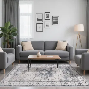 9x12 Area Rugs for Living Room - Soft Vintage Geometric Floral Design, Machine Washable, Anti-Slip TPR Backing, Durable Reinforced Edges, Home Decor for High-Traffic Areas.Beige