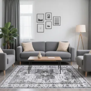 9x12 Area Rugs for Living Room - Soft Vintage Geometric Floral Design, Machine Washable, Anti-Slip TPR Backing, Durable Reinforced Edges, Home Decor for High-Traffic Areas.Dark Brown