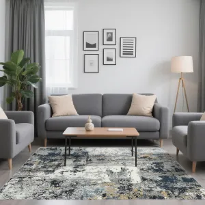 6x9FT Washable Modern Abstract Area Rug - Low Pile, Stain Resistant Carpet for Living Room, Bedroom, Dining Room, Grey