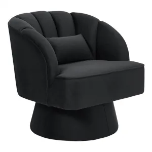 Swivel Barrel Chair - Velvet Upholstered Modern Armchair with Striped Backrest & Plush Padding, Round Lounge Chair for Living Room, Bedroom, Small Spaces, Black