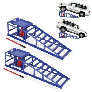 2-Pack Hydraulic Car Ramps, 5T/11000 lbs Capacity Low-Profile Car Lift with Adjustable Height (9.4"-13.34") for Trucks, Trailers, and Auto Repair in Garage, Blue