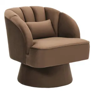 Swivel Barrel Chair - Velvet Upholstered Modern Armchair with Striped Backrest & Plush Padding, Round Lounge Chair for Living Room, Bedroom, Small Spaces, Brown