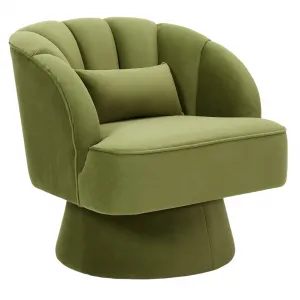 Swivel Barrel Chair - Velvet Upholstered Modern Armchair with Striped Backrest & Plush Padding, Round Lounge Chair for Living Room, Bedroom, Small Spaces, Green
