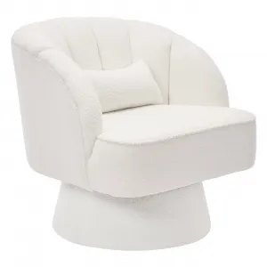 Swivel Barrel Accent Chair - Teddy Velvet Upholstered 360° Rotating Modern Armchair with Striped Backrest & Plush Padding, Round Lounge Chair for Living Room, Bedroom, Beige