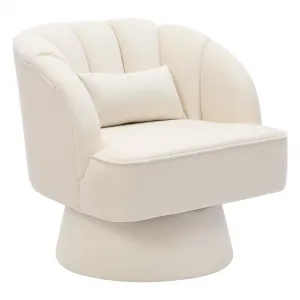 Swivel Barrel Chair - Velvet Upholstered Modern Armchair with Striped Backrest & Plush Padding, Round Lounge Chair for Living Room, Bedroom, Small Spaces, Beige