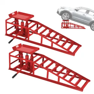 2-Pack Hydraulic Car Ramps, 5T/11000 lbs Capacity Low-Profile Car Lift with Adjustable Height (9.4"-13.34") for Trucks, Trailers, and Auto Repair in Garage, Red