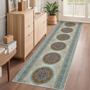 Vintage Boho Runner Rug 2x6 Washable Kitchen Runner Rug Traditional Carpet Stain Resistant Throw Carpet With Non-Slip Backing Low Pile Floor Cover For Hallway Laundry Bedroom,Orange