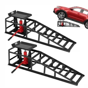 2-Pack Hydraulic Car Ramps, 5T/11000 lbs Capacity Low-Profile Car Lift with Adjustable Height (9.4"-13.34") for Trucks, Trailers, and Auto Repair in Garage, Black