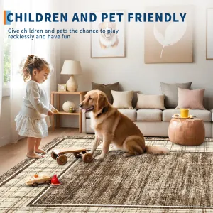 Washable Rugs 4x6 Modern Non Slip Checkered Rug for Living Room Bedroom Laundry Room Brown