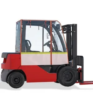 Clear Forklift Cover 57x47x52 Universal Fit Heavy Duty Waterproof 600D Oxford PVC Tear-Resistant Elastic Hem Adjustable Straps Outdoor Warehouse