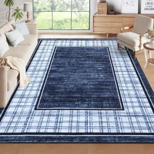 Living Room Rug 10x13, Machine Washable Large Carpet, Non Slip Low Pile Throw Rug, Ultra Soft Indoor Floor Carpet, Navy