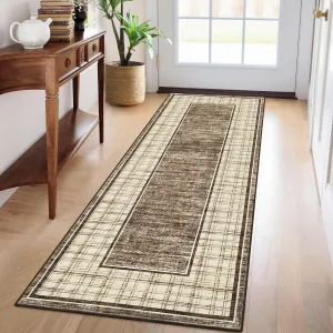 Washable Runner Rugs 2x6 Checkered Bathroom Rug Non Slip Ultra-Thin Soft Brown
