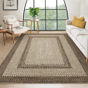 Bordered Natural 4x6 Area Rugs Braided Printed Rug for Bedroom Non Slip Entryway Rug Soft Living Room,Non Shedding Stain Resistant Carpet for Nursery Office