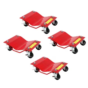 Car Dolly Set of 4, 8000 LBS Capacity Heavy Duty Alloy Steel with 3in Wheels, Curved Design, Anti-Slip Rails for Garage Use, Red