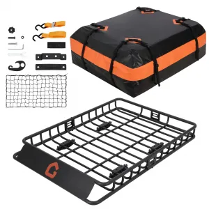 Roof Rack Cargo Carrier Basket Universal Rooftop 51''X36''X5'' Black with Cargo Net and Waterproof Bag for Pick Up Trucks, 200lbs Capacity