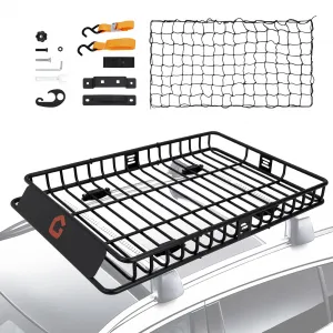 Roof Rack Cargo Carrier Basket Universal Rooftop 64''X39''X6'' Black with Cargo Net and Luggage Holder for Pick Up Trucks 200lbs Capacity