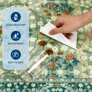 Vintage Floral Area Rug 9x12 Stain Resistant Non-Slip Backing Soft Touch Low Pile Machine Washable Indoor Living Room Bedroom