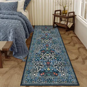 Farmhouse Floral Runner Rug 2x6 Non Slip Soft Low Pile Polyester Fibre Textured TPR Washable Entryway Hallway Kitchen
