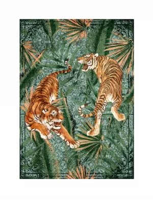 Bedroom Rug Washable Area Rug Non Slip Low Pile Boho Floral Carpet Green 8x10ft