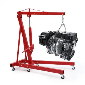 Engine Hoist Cherry Picker 2 Ton Folding Hydraulic Shop Crane with Telescopic Boom 24-48" Reach, Red