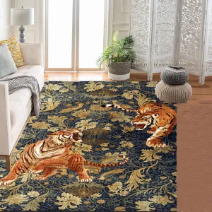 Bedroom Rug Washable Area Rug Non Slip Low Pile Boho Floral Carpet 8x10ft Brown