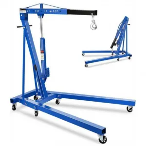 2 Ton Engine Hoist Cherry Picker - 4400 lbs Capacity, Foldable Steel Frame, Heavy-Duty Hydraulic Crane with 6 Casters for Truck Engines and Farm Use, Blue