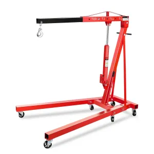 2 Ton Engine Hoist Cherry Picker - 4400 Lbs Capacity, Foldable Design, Steel Frame, 6 Casters, Hydraulic Pump - Portable for Truck & Boat Engines, Red