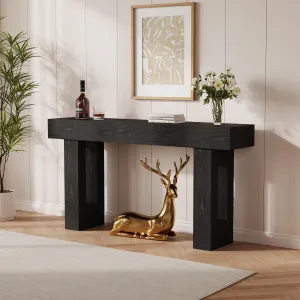 63" Farmhouse Minimalist Console Table in T-Shaped Design with Open Shelves for Entryway and Living Room, Black