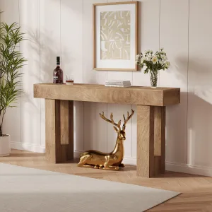 63" Farmhouse Minimalist Console Table in T-Shaped Design with Open Shelves for Entryway and Living Room, Natural