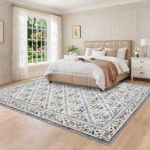 Grey Modern Foldable Area Rugs Vintage Striped Washable Low Pile Carpet Indoor Living Room Bedroom 8x10ft