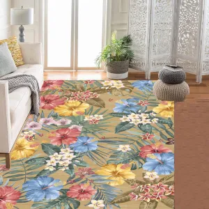 Bedroom Rug Washable Area Rug Non Slip Low Pile Boho Floral Carpet Brown 5x7ft